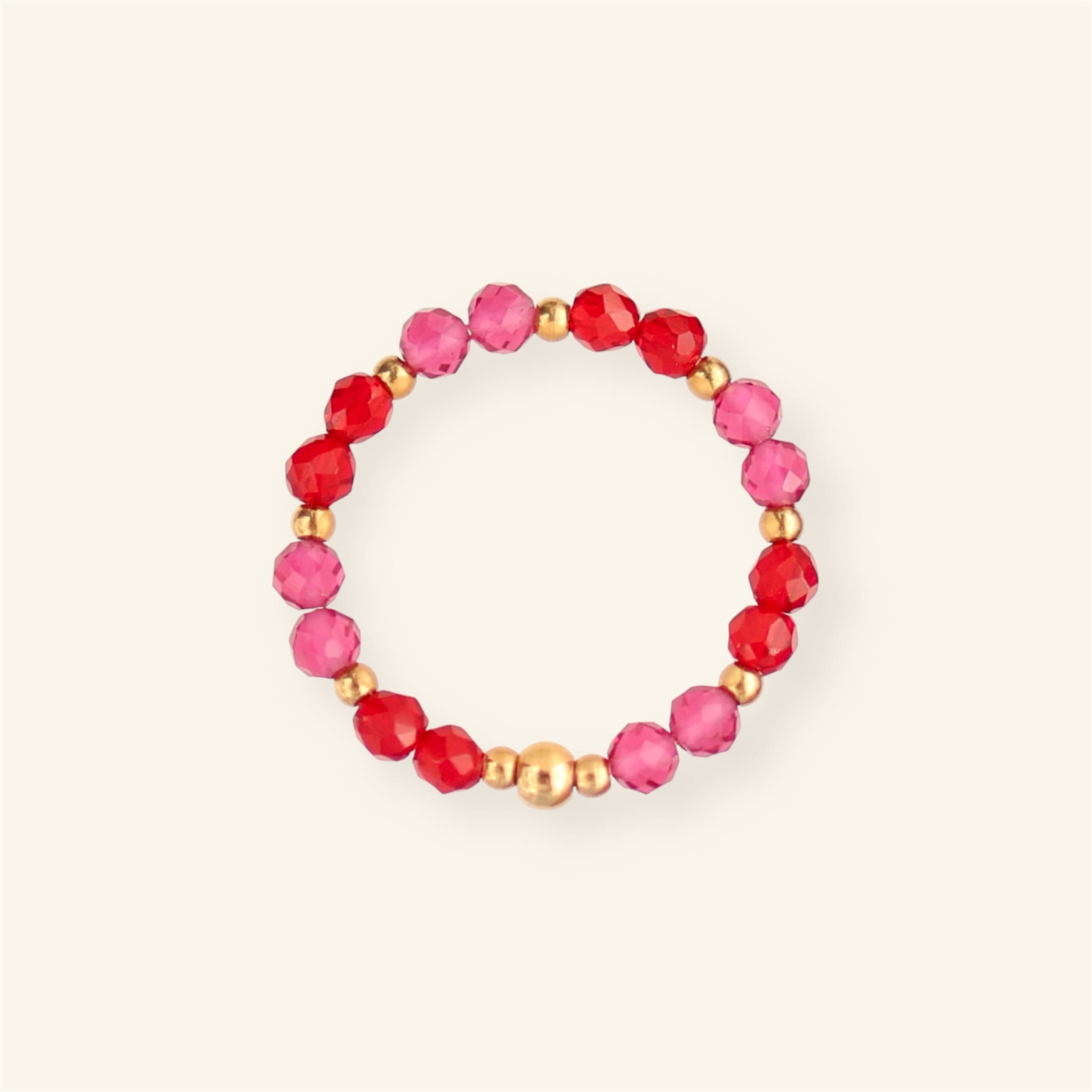 Cherry Pink ring Handgemaakte stainless steel sieraden van Mable Happiness, met kleurrijke stenen die elke outfit opvrolijken