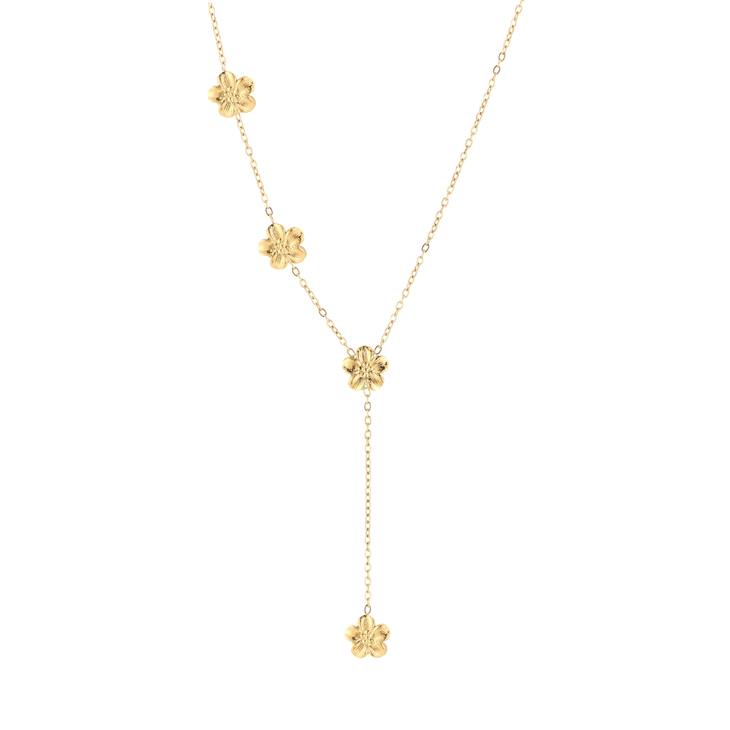 Ketting met bloemetjes Fijne goudkleurige ketting van 40 cm met kleine bloemen en een sierlijke hanger van 6 cm