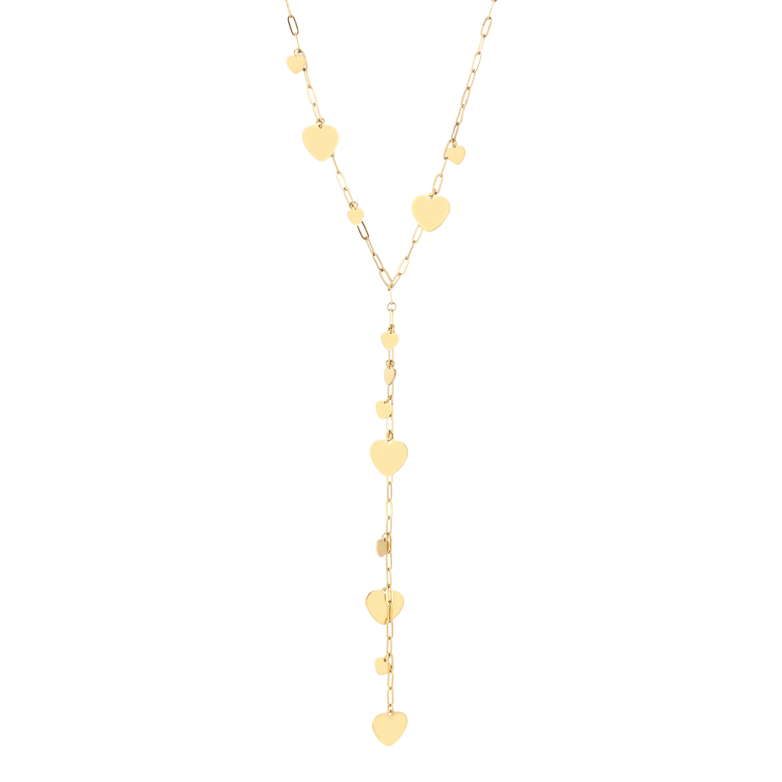 Ketting Y vorm met hartjes Fijne goudkleurige Y-vormige ketting met kleine hartjes