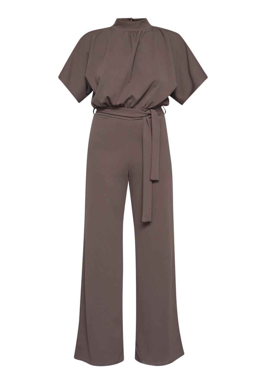 Sisters Point Girl jumpsuit bruin met ceintuur en wijde pijpen