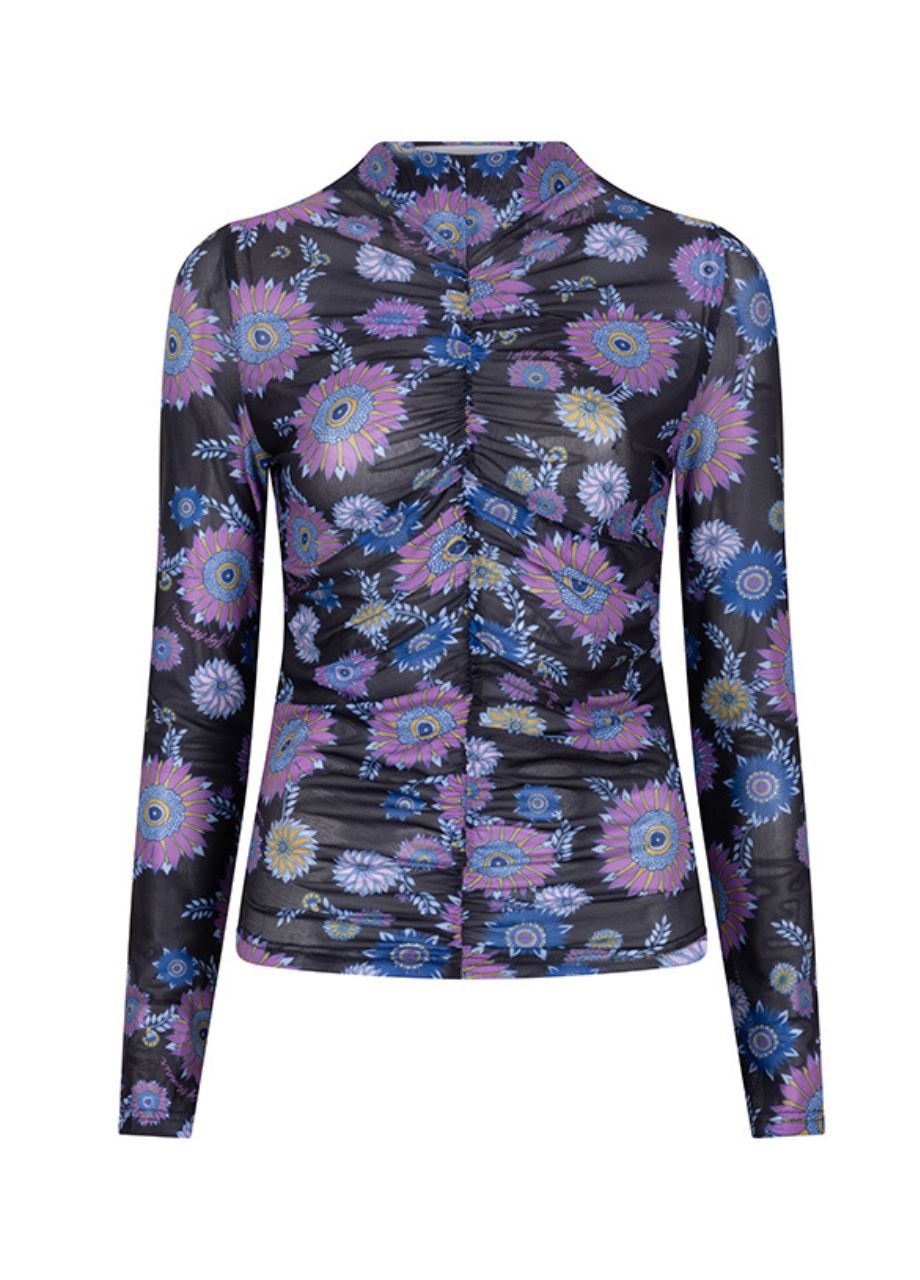 Multi Flower mesh top van Lofty Manner – voorkant, lange mouwen