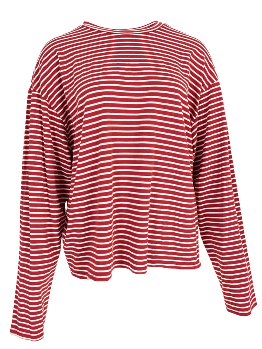 Gestreepte longsleeve top in burgundy rood met wit (ecru) strepen – oversized fit – So Lucky