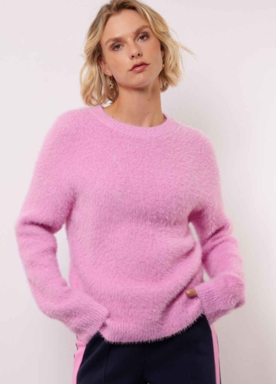 Fluresk Islene knit sweater roze Model draagt Fluresk Islene knit sweater roze voorkant – So Lucky