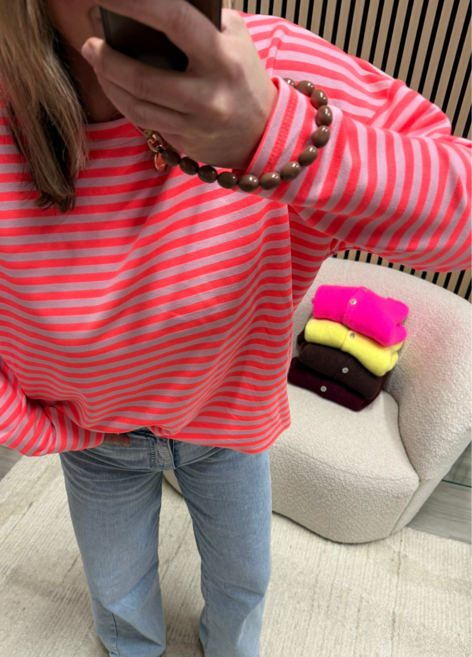 Gestreepte longsleeve koraal