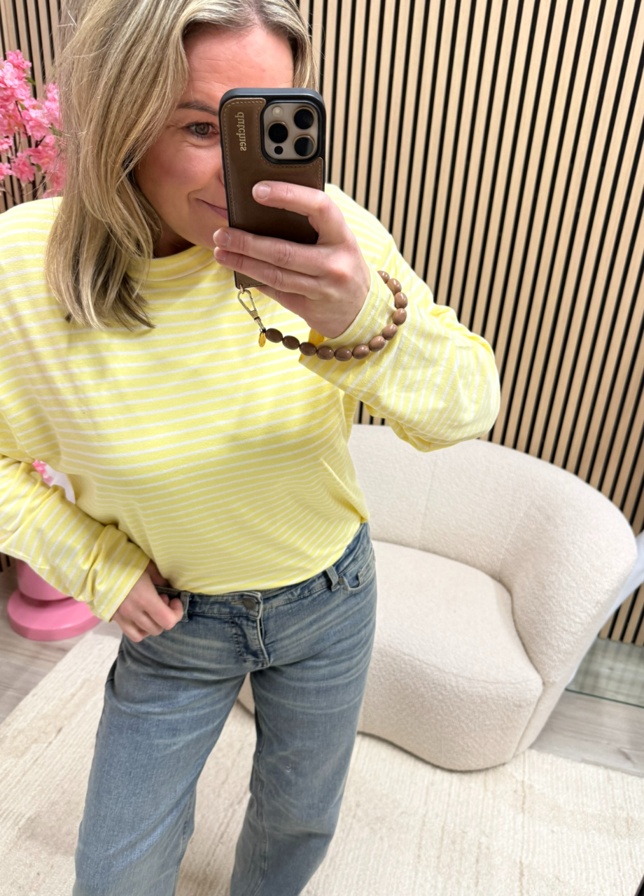 Longsleeve geel eru gestreept (7) Gestreepte longsleeve top botergeel ecru met ecru strepen – So Lucky