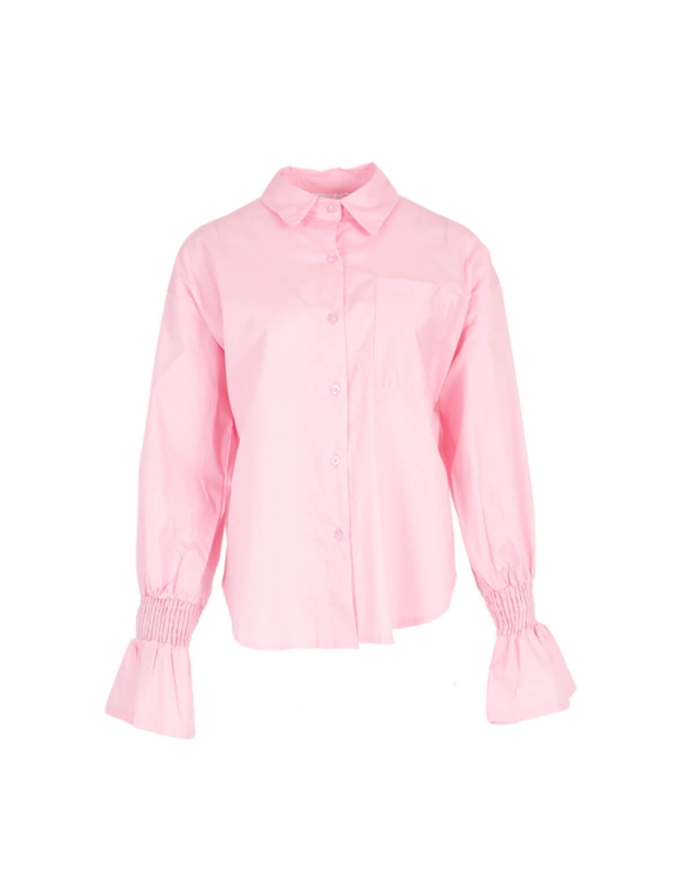 Roze blouse met gesmockte mouw | So Lucky