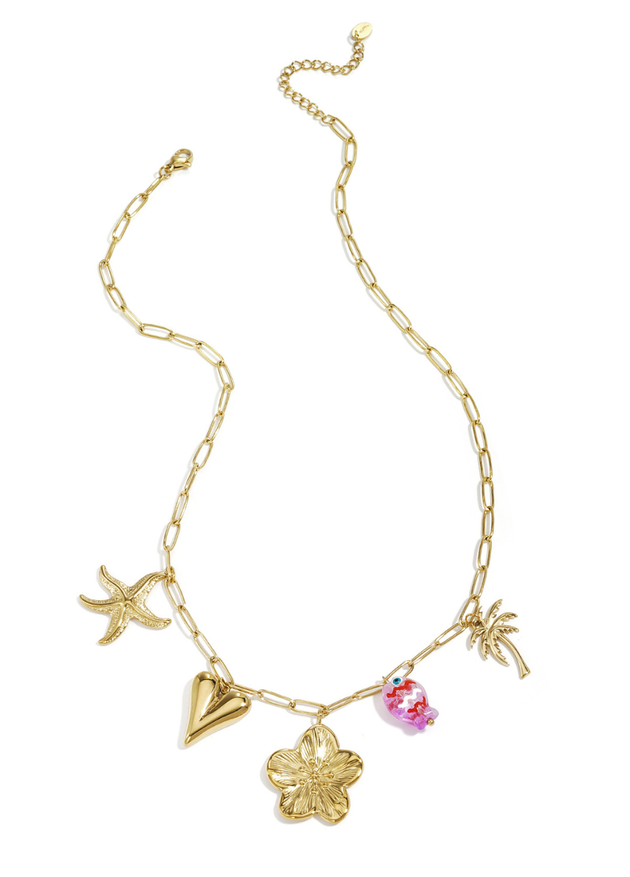Gouden ketting met zomerse bedels 42,5+5 cm – So Lucky Gouden ketting met zomerse bedels 42,5+5 cm – So Lucky