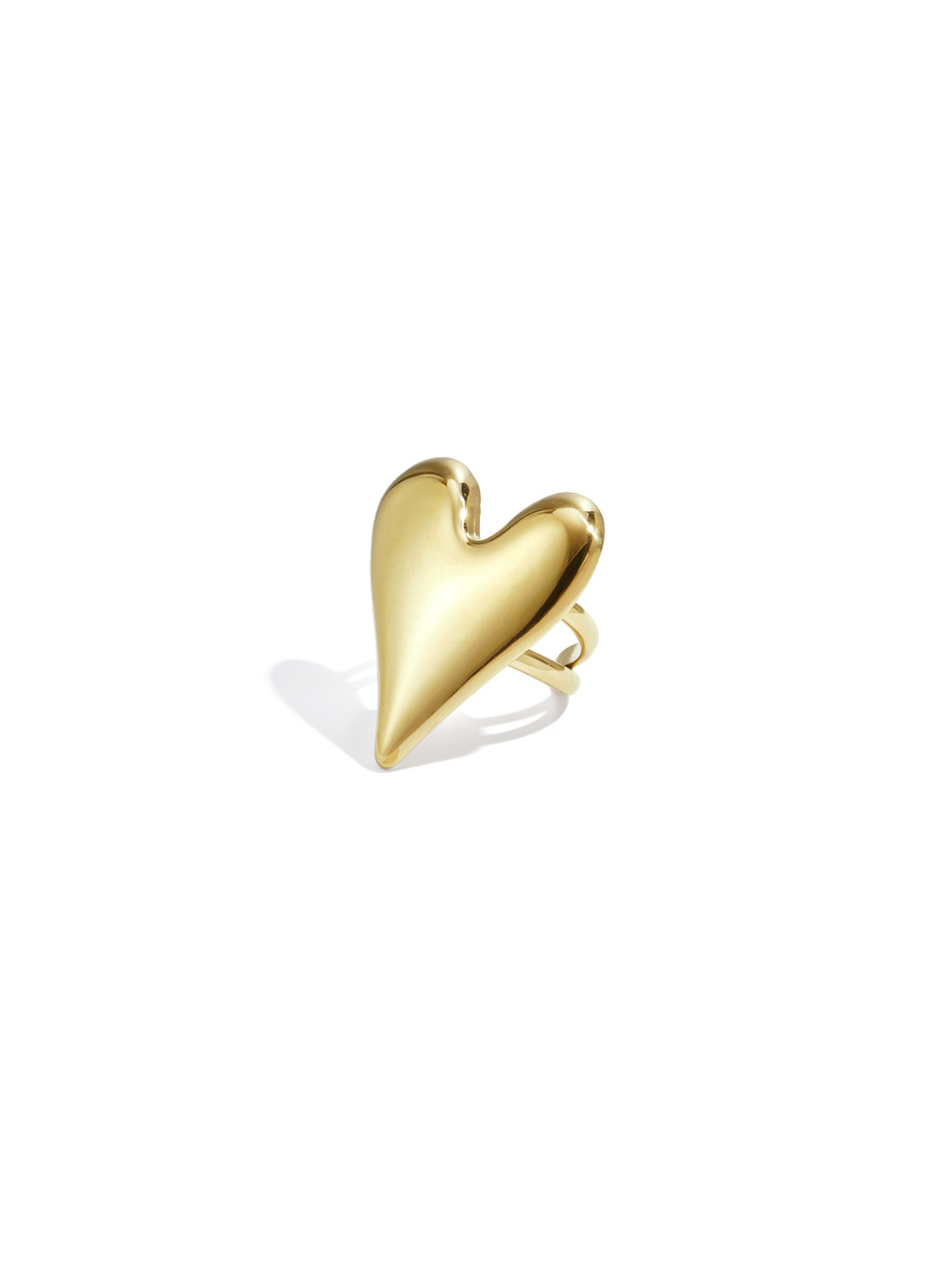Ring – groot hart – goudhartje goud gehamerd stainless steel – So Luckydouble heart ring ring groot hart goud stainless steel – So Lucky