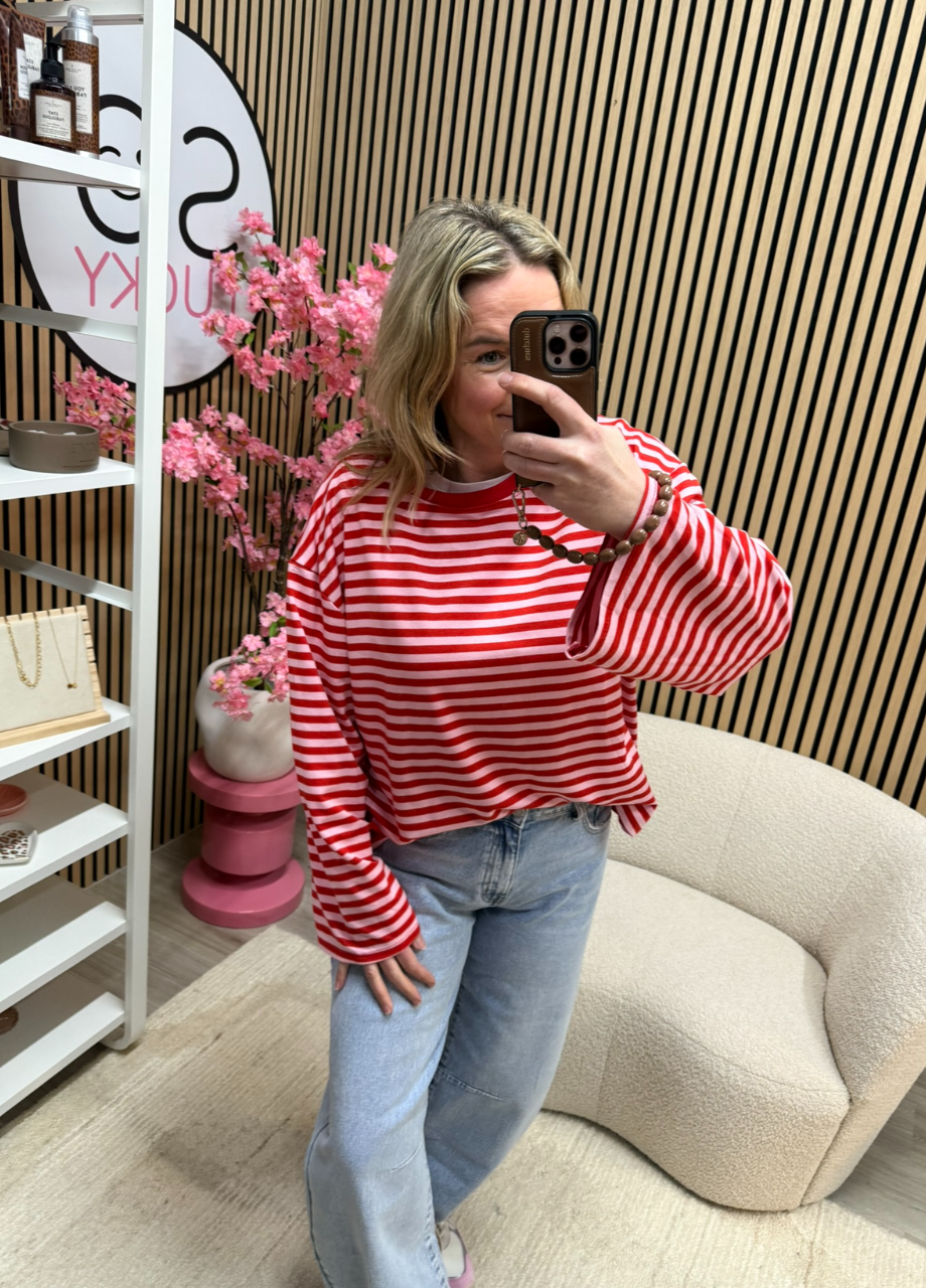 gestreepte longsleeve Maud roze rood (2)