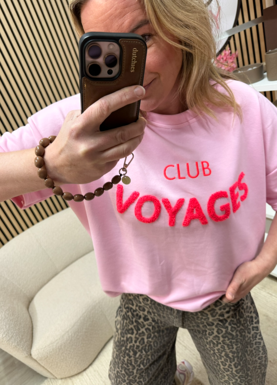 Sweater T-shirt Club Voyage roze detail stof – So Lucky