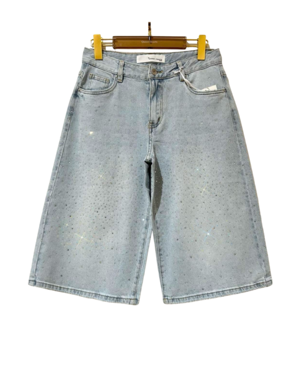 • lichtblauwe bermuda jorts met strass steentjes – So Lucky