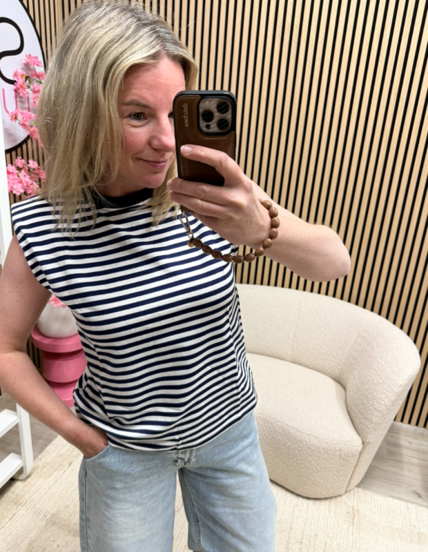 Gestreepte top Milou donkerblauw wit met korte mouw – So Lucky