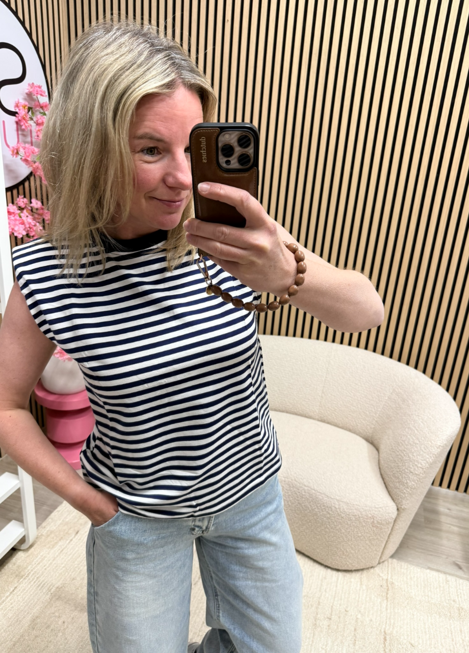 Gestreepte top Milou donkerblauw wit met korte mouw – So Lucky