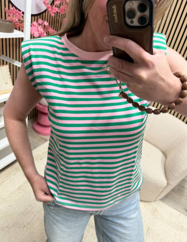 Gestreepte top Milou groen roze met korte mouw – So Lucky