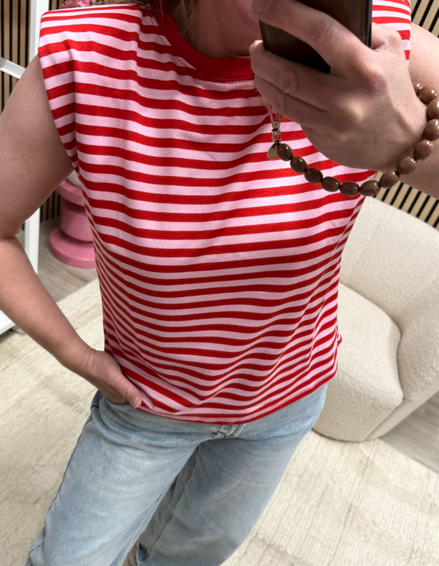Gestreepte top Milou rood roze met korte mouw – So Lucky