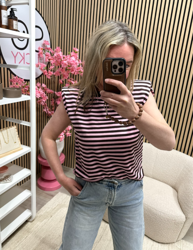 Gestreepte top Milou bruin roze met rechte fit – So Lucky