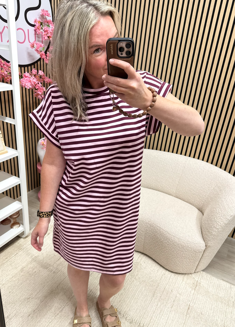 gestreepte jurk Belle bordeaux roz gestreepte jurk Belle bordeaux roz