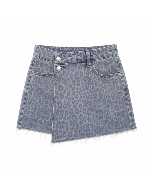 Laulia leopard skort blauw met overslag aan de voorkant – So Lucky