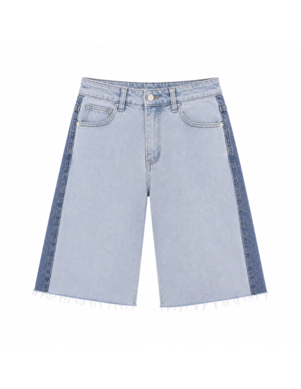 Laulia denim bermuda jort lichtblauw met donkerblauwe details aan de zijkant – So Lucky