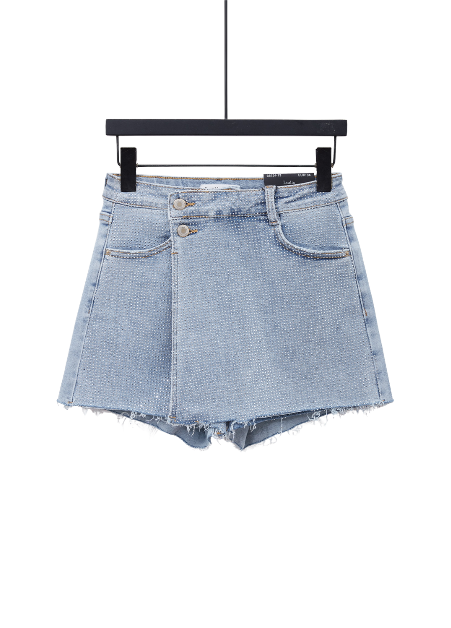 Laulia Denim skort strass steentjes lichtblauw Laulia – Denim skort strass steentjes – lichtblauw - Afbeelding 1