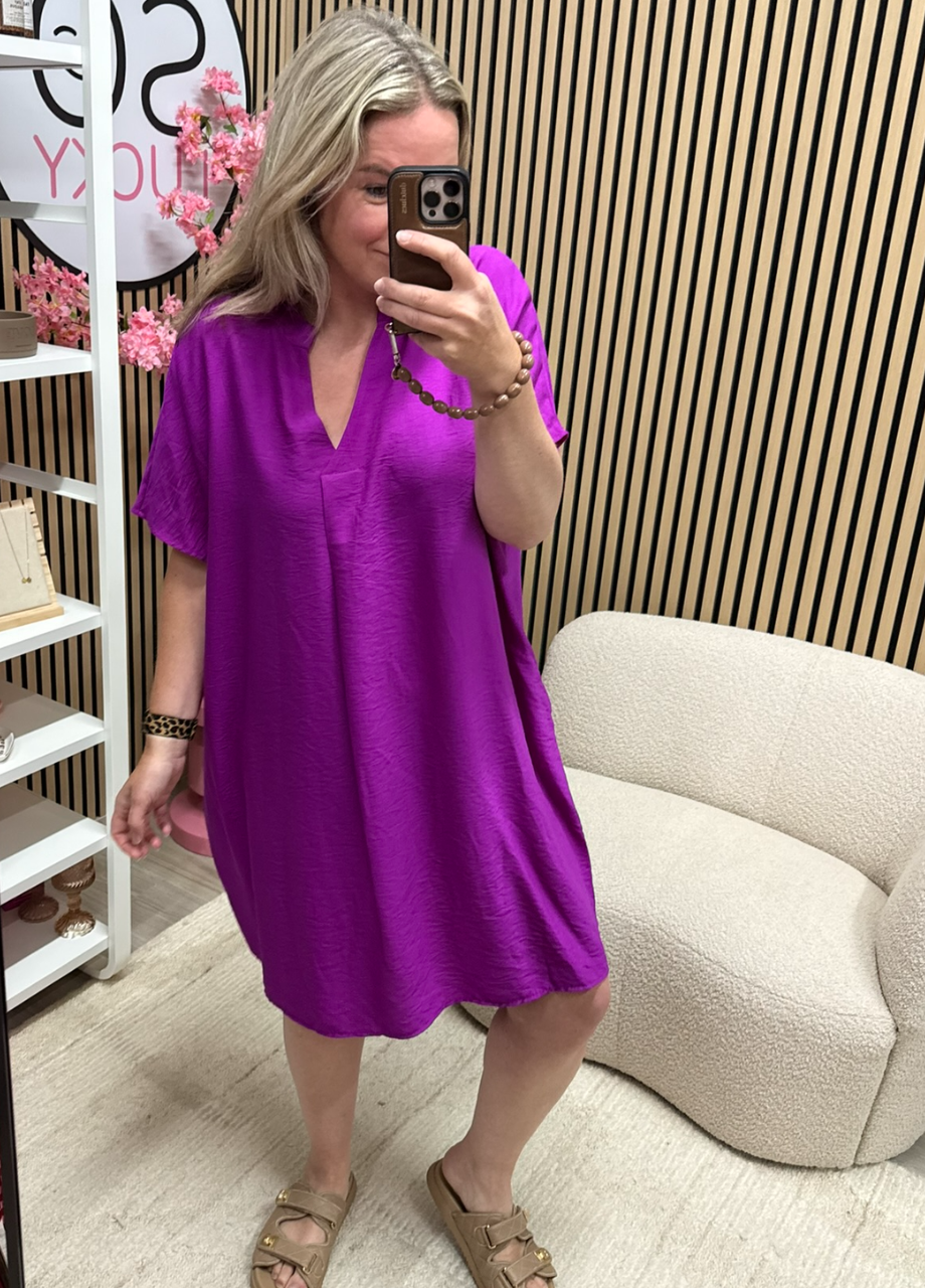 Jurk Evy magenta – losvallende zomerjurk – So Lucky (3) Losvallende jurk Evy magenta – So Lucky