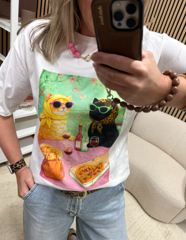 T-shirt Cats met kleurrijke kattenprint – So Lucky