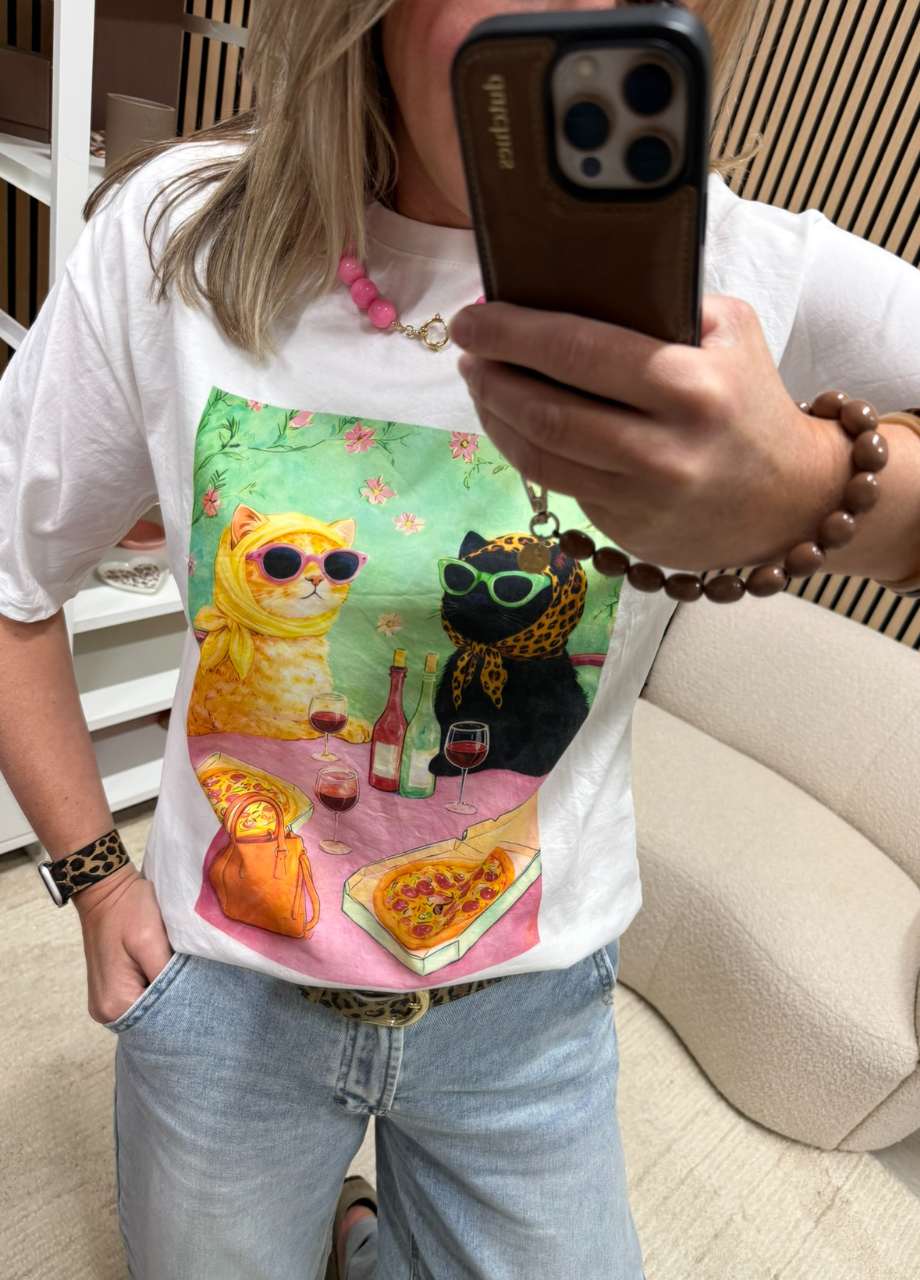 T-shirt Cats met kleurrijke kattenprint – So Lucky