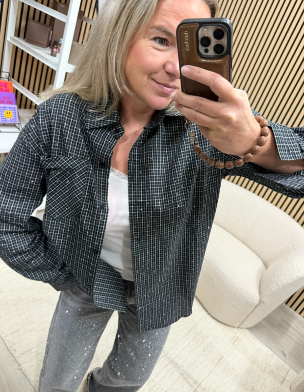 Zwart witte ruitjesblouse met kleine strass steentjes - So Lucky