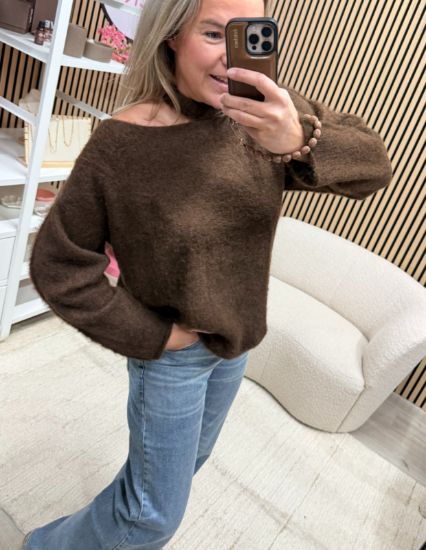Bruine off shoulder trui voor dames - So Lucky