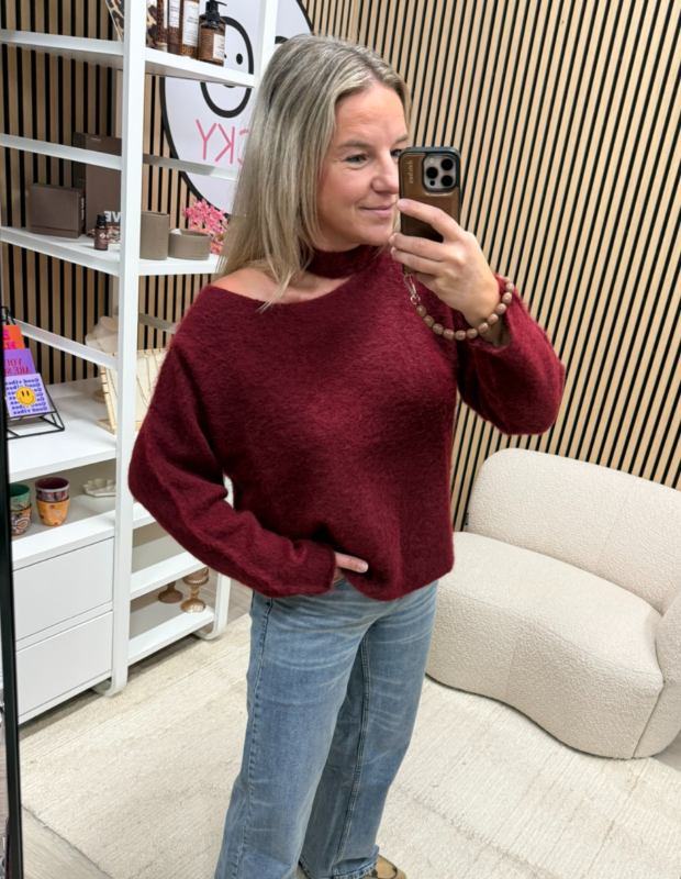 Bordeaux off shoulder trui voor dames - So Lucky